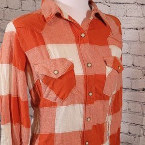 Wrangler Orange and Cream Plaid Button Down Shirt